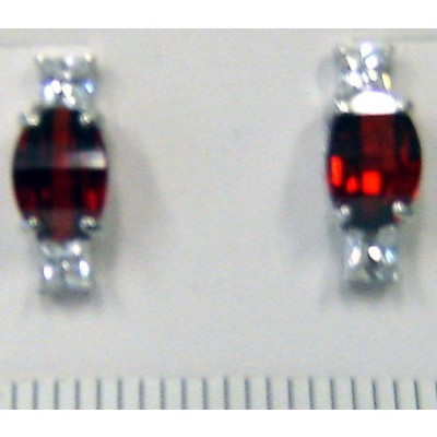 Sterling Silver Earring Clear Barrel Cut with Garnet Cubic Zirconia