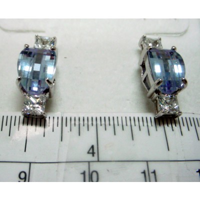 Sterling Silver Earring Lv Barrel Cut with Crl Cubic Zirconia