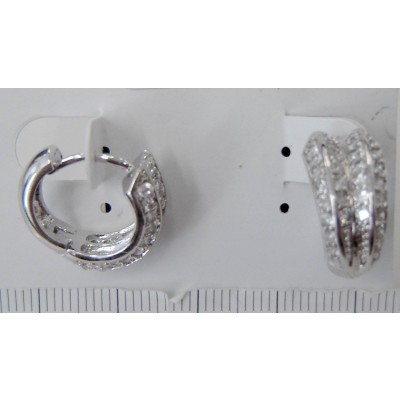 Sterling Silver Earring Huggie Clear Cubic Zirconia Pave Double Line