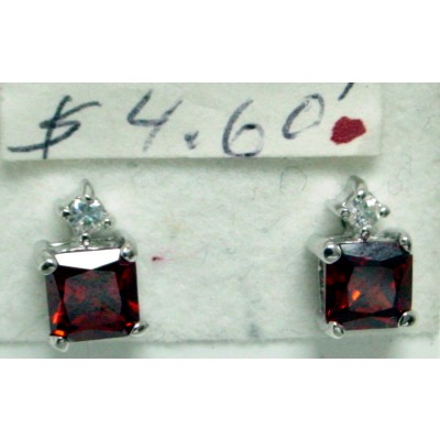 Sterling Silver Earring Square Emerald Garnet Cubic Zirconia 6X6mm