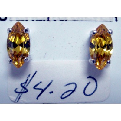 Sterling Silver Earring Marquise Citrine Cubic Zirconia 0.5X1mm