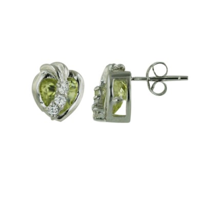 Sterling Silver Earring Stud Heart Lg Crystl 3 Pcs on Heart
