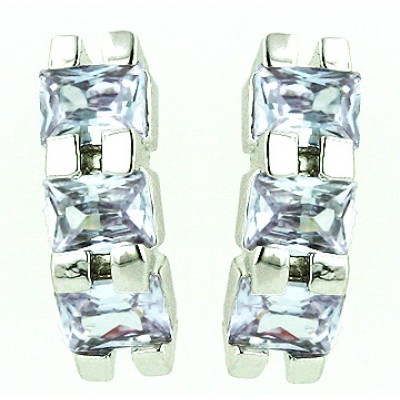 Sterling Silver Earring Stud 3 Emerald Cut Lv Cubic Zirconia