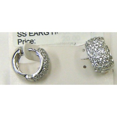 Sterling Silver Earring Hoop I0 mm Wide Pave Clear Cubic Zirconia