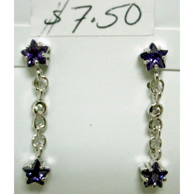 Sterling Silver Earring Dangln Star in The End Amethyst Cubic Zirconia