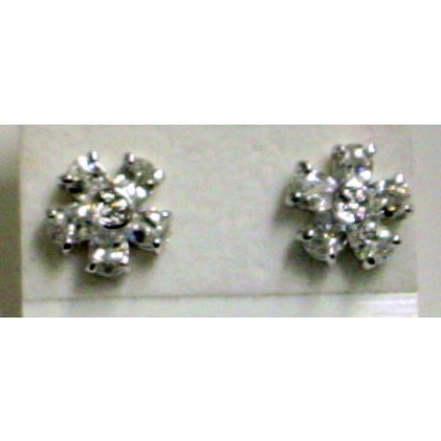 Sterling Silver Earring Post Flower Clear Cubic Zirconia Clear Cubic Zirconia Center