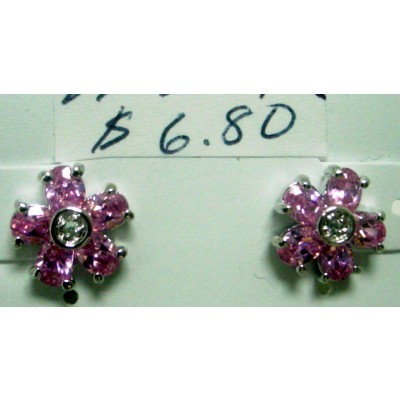 Sterling Silver Earring Post Flower Ok Cubic Zirconia Clear Cubic Zirconia Center
