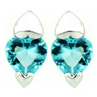 Sterling Silver Earring Post Heart 1 Blue Crystl Cubic Zirconia 1 Plain Heart