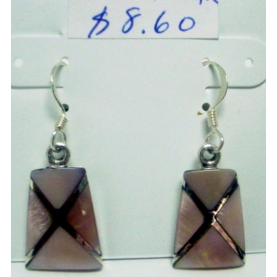 Sterling Silver Earring Fish Hoop Inlay Mother of Pearl Pink