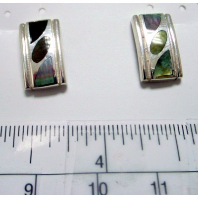 Sterling Silver Eart Post Rectangl Mother of Pearl Black