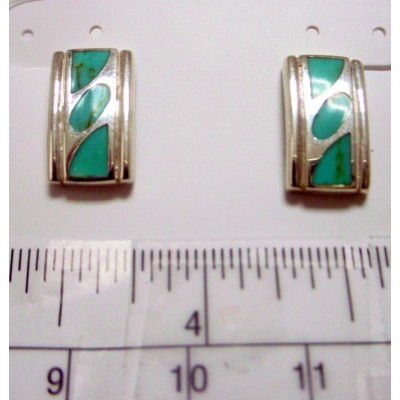 Sterling Silver Eart Post Rectangl Faux Turquoise