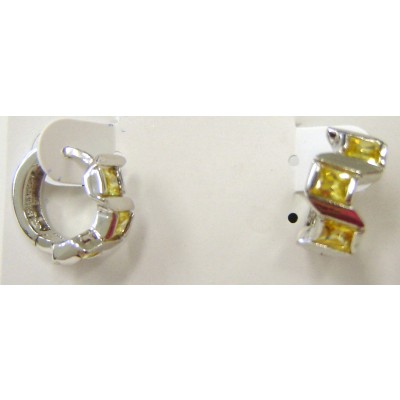 Sterling Silver Earring Hoop 3 Square Citrine Cubic Zirconia