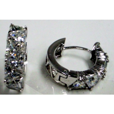 Sterling Silver Earring Hoop 5 Pcs Clear Cubic Zirconia Triangl