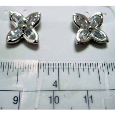 Sterling Silver Earring 4 Petals Clear Cubic Zirconia (2S-1183Cl Before)