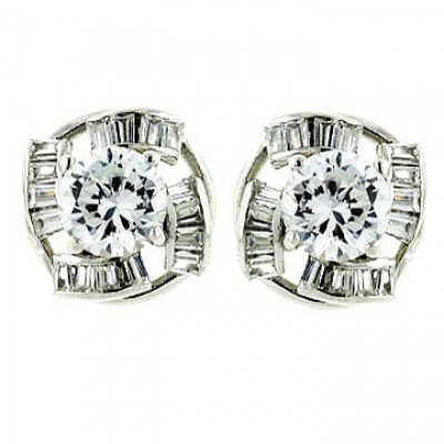 Sterling Silver Earring Hoop 6 Pcs Circle Clear Cubic Zirconia