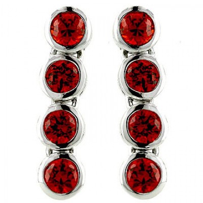 Sterling Silver Earring Dangln 4 Circle Garnet Cubic Zirconia