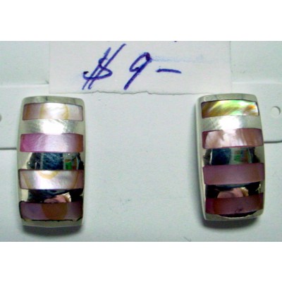 Earring Sterling Silver Post 4 Line Retangl Mother of Pearl Pink