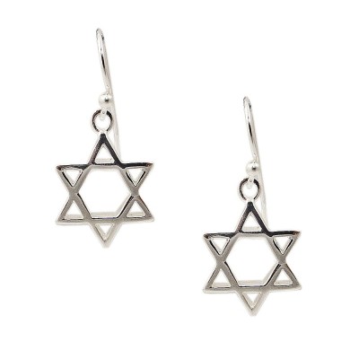 Sterling Silver Earring Dangling Jewish Star with Fish Wire