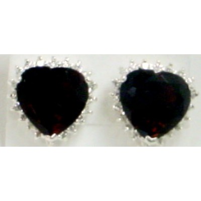Sterling Silver Earring Studded Heart G Cubic Zirconia with Clear Cubic Zirconia All Arou