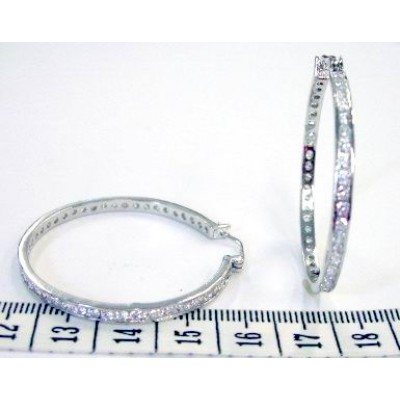 Sterling Silver Earring 40 mm Hoop Earring+Clear Crystal