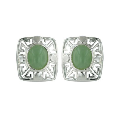 Oval G. Jade with Square Chinese Details Earring