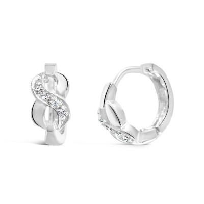 Brass Earring Huggie with Clear Cubic Zirconia Twisted-Rhodium Plating Plated-