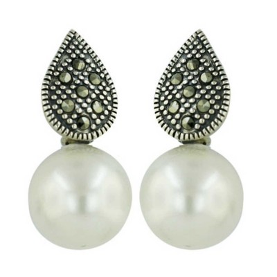 Marcasite Earring 12Mm Mp W/ Marcasite Teardrop 2M-2100Mp