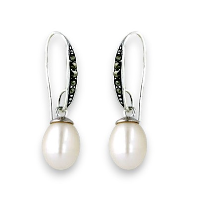 Marcasite Earring Marcasite Fish Wire with 8-9mm Fresh Water Pearl