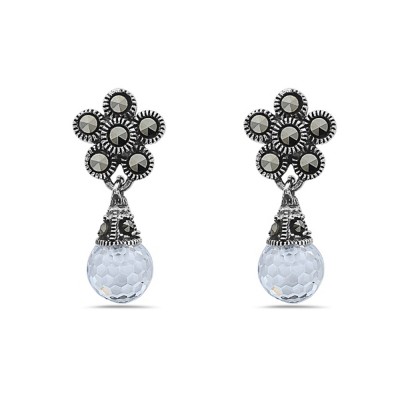 MS EARRING FLOWER TOP +DANGLE ROUND BRIOLETTE CLEA