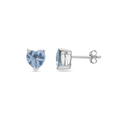 Sterling Silver Earring Aqua Marine Glass 6mm Heart Stud
