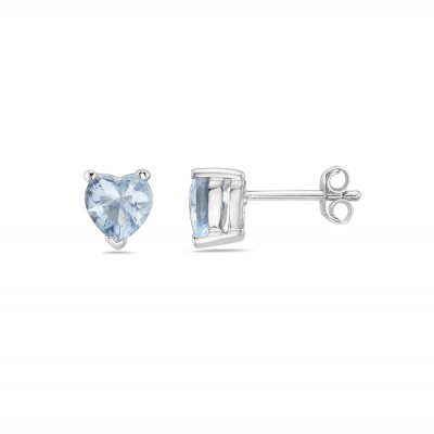 Sterling Silver Earring Aqua Marine Glass 7mm Heart Stud