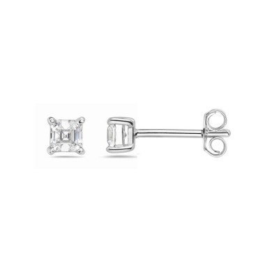 Sterling Silver Earring 4Mmx4Mm Princess Cut Clear Cubic Zirconia Stud