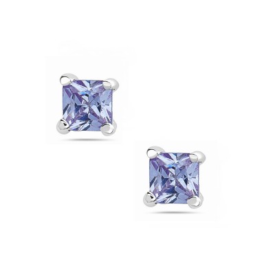Sterling Silver Earring 5Mmx5Mm Square Lavndr Cubic Zirconia Stud