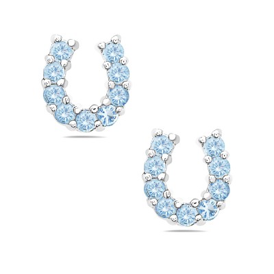 Sterling Silver Earring Aqua Marine Glass Small Horseshoe