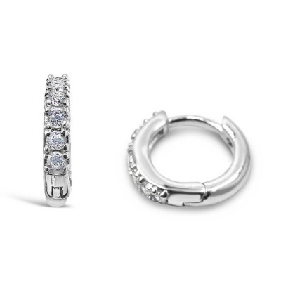 Sterling Silver Earring 10 Mm Outer Diameter Clear Cubic Zirconia Huggies