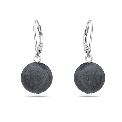 Sterling Silver EARRING 12MM NATURAL LABRADORITE WITH LEVER BACK