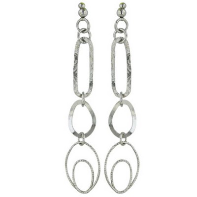 Sterling Silver Earring Dangle with Post 2.5 Inch Rhodium Plating Textured A