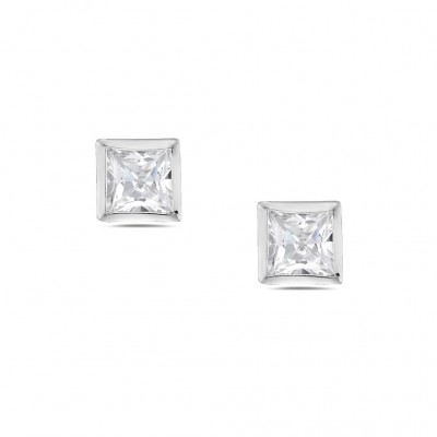 Sterling Silver Earring 5mm Square Cubic Zirconia Stud