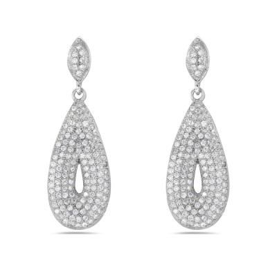 Sterling Silver Earring Post Dangling 11.5-23mm Open Tear Drop with Clea