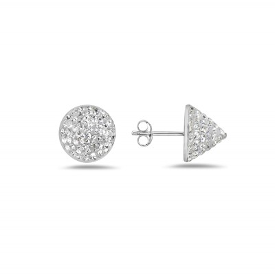 Sterling Silver Earring Cone Stud Paved in Clear Crystal