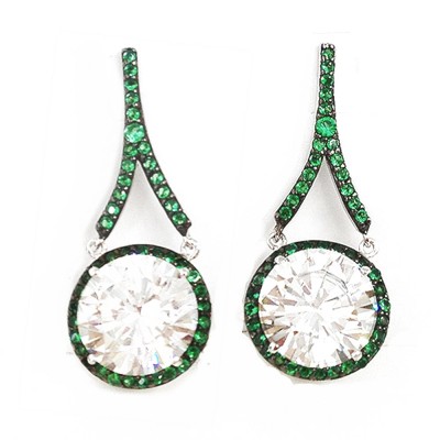 Sterling Silver Earring 11mm Clear Cubic Zirconia Dangle Small Nano Green Cubic Zirconia