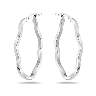 Sterling Silver Earring Hoop Oval Wavy Lines 26X 38X3 Mm Latch 2S-6921E-38