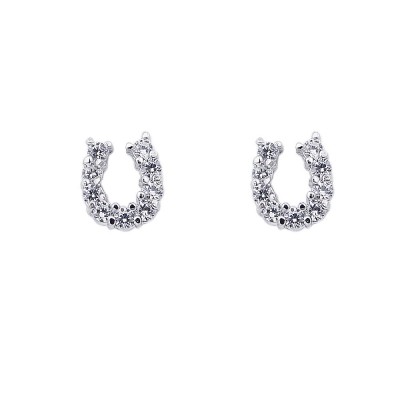 Sterling Silver Earring Clear Cubic Zirconia Horseshoe Stud