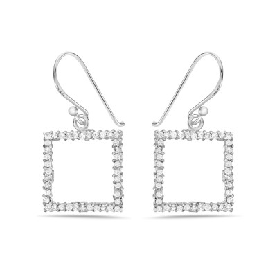 STERLING SILVER CZ SQUARE LINE DROP EARRING 2S-7396CL
