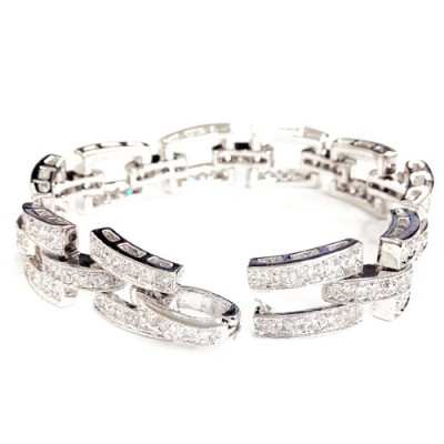 BRASS BRACELET 3 ROW CLEAR CUBIC ZIRCONIA BAR LINKS