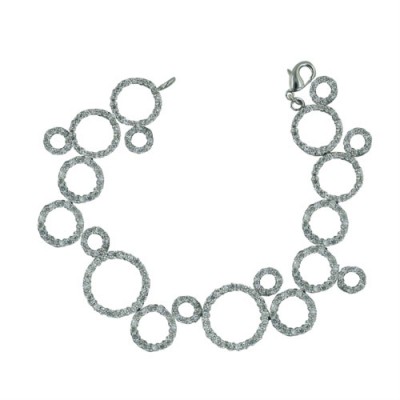 BRASS BRACELET CIRCLES LINKS CLEAR CUBIC ZIRCONIA**7.5 INCH