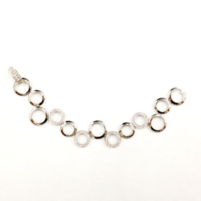 BRASS BRACELET 13 CIRCLE LINKS CLEAR CUBIC ZIRCONIA