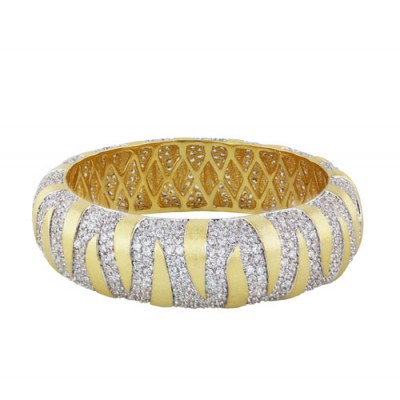 BRASS BANGLE ZEBRA PATTERN WITH CLEAR CUBIC ZIRCONIA AND FILIGRE GD