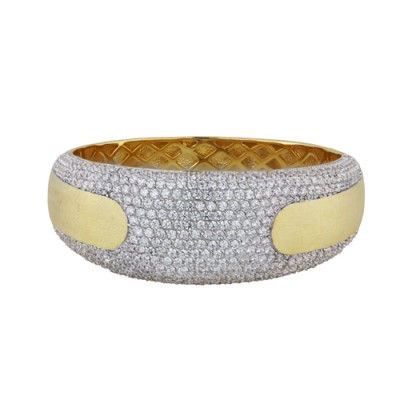 BRASS BANGLE WITH PAVE CLEAR CUBIC ZIRCONIA  @ CENTER WITH BRUSH T GD