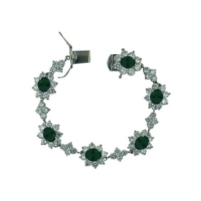 BRASS BRACELET OVAL EMERALD GLASS WITH CLEAR CUBIC ZIRCONIA AROU